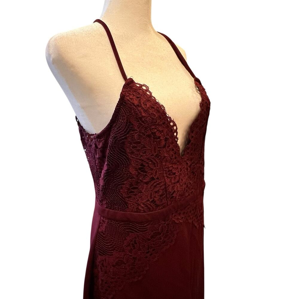 Y2K Whimsigoth Burgundy Slip Dress Sheer Lace Dark Fairy Romantic Witchy Vamp XL
